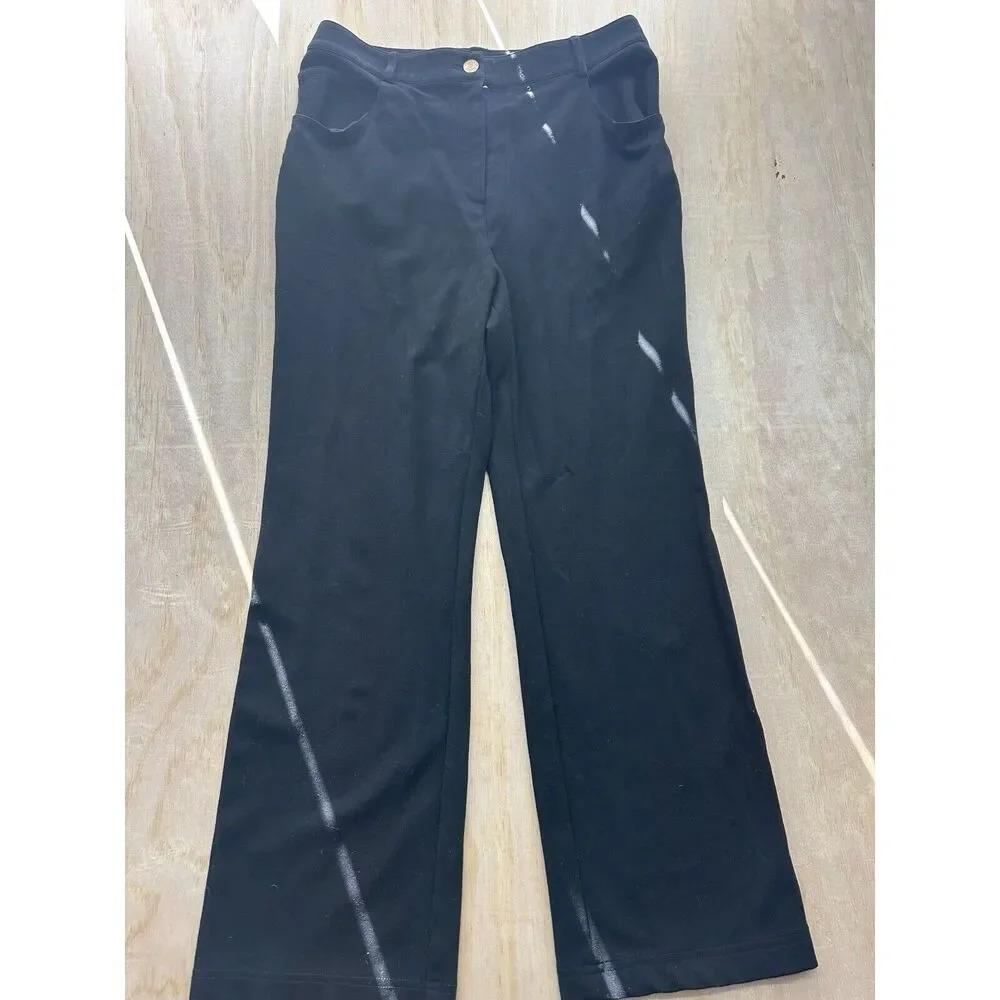 ST. JOHN Women’s Sz 10 Black Pants Straight Dress Slacks Gold Hardware Stretch